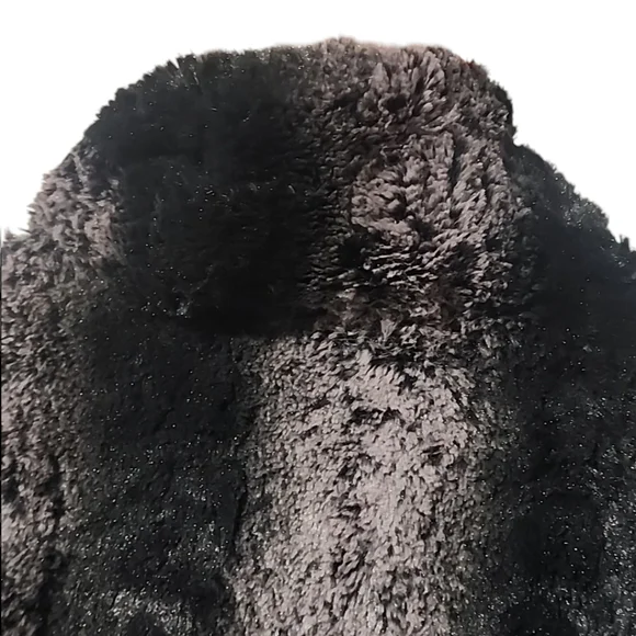 BETSEY JOHNSON Faux Fur Jacket L Super Soft Teddy Black Gray Animal Fuzzy Soft - Picture 5 of 10